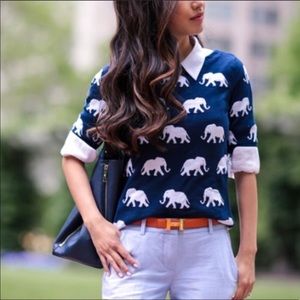 Talbots elephant print short sleeve sweater top